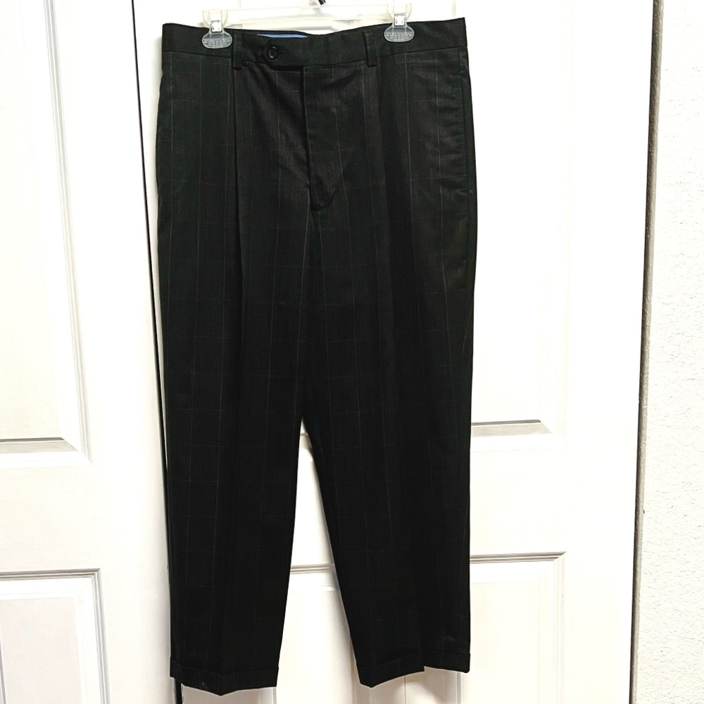 Alex Cannon Charcoal Black Plaid Dress Trousers Size 35 Short